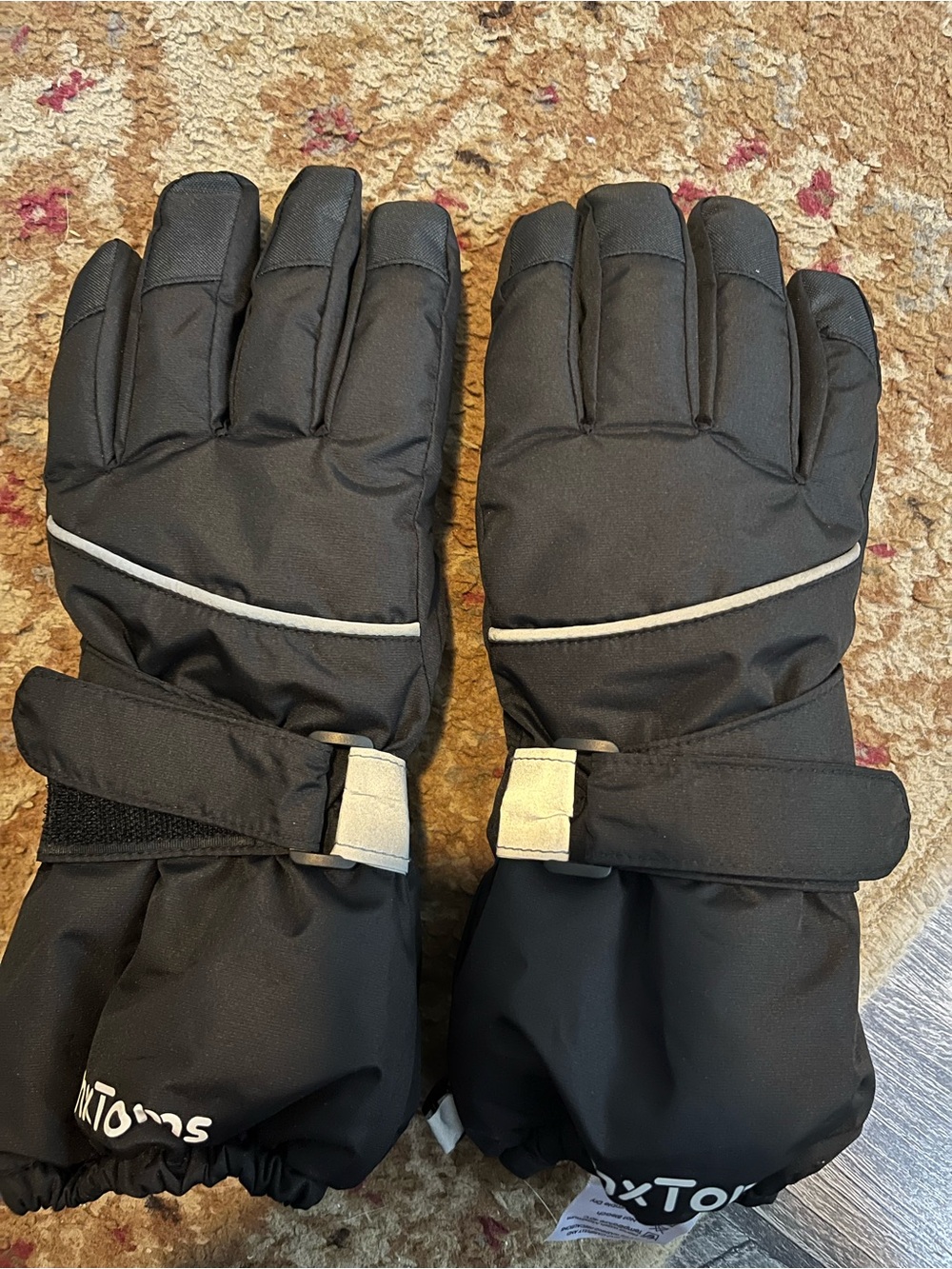 ThxToms Kids Waterproof Black Ski Gloves - Size 11-14 winter mittens